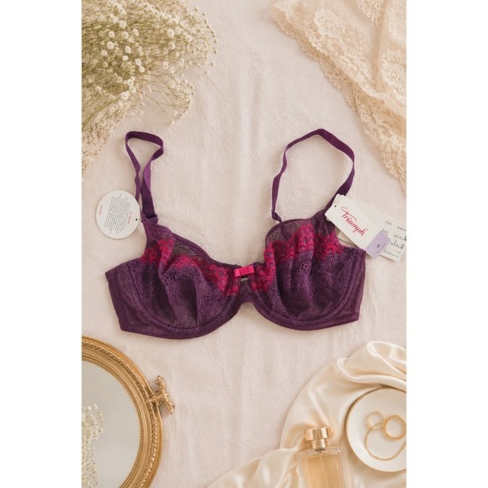 Triumph Beauty Full Purple Pink Lace Bra 36D 3D Flexi Wire NWT Lingerie Coquette